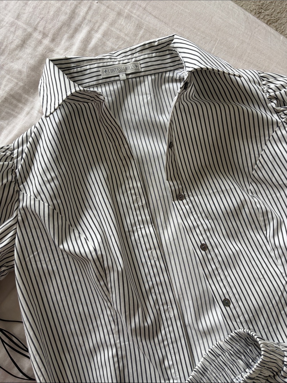 Anthropologie Black and White Striped Cotton Shorts - Picture 3 of 5